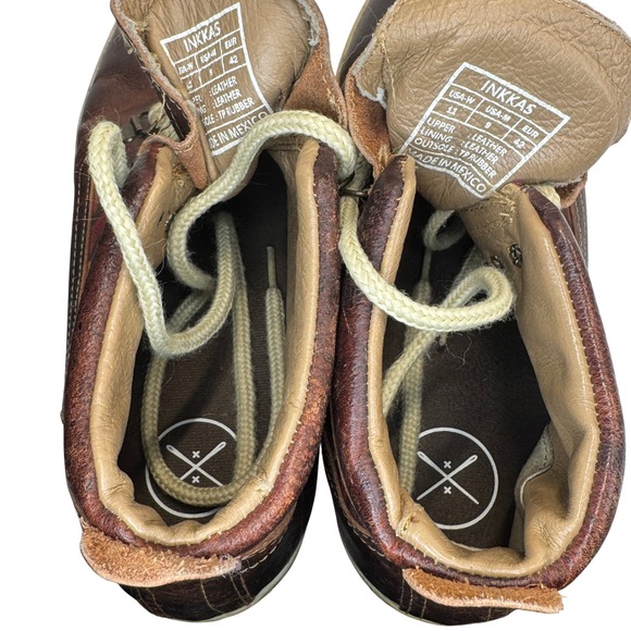 Inkkas Leather High Top Sneakers Brown Embroidered Rooster Floral Men 9 Women 11 - Picture 9 of 10